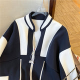 American Casual Patchwork Coats Women Fashion Loose Harajuku Color Block Outwear