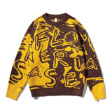 Sweater Street Wear Cartoon Printing Graffiti  Pullover Vintage Knitted