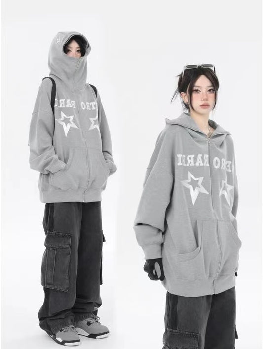 Star Letter Zip Up Sweatshirts Y2K Hoodie Streetwear Kapuzen Harajuku