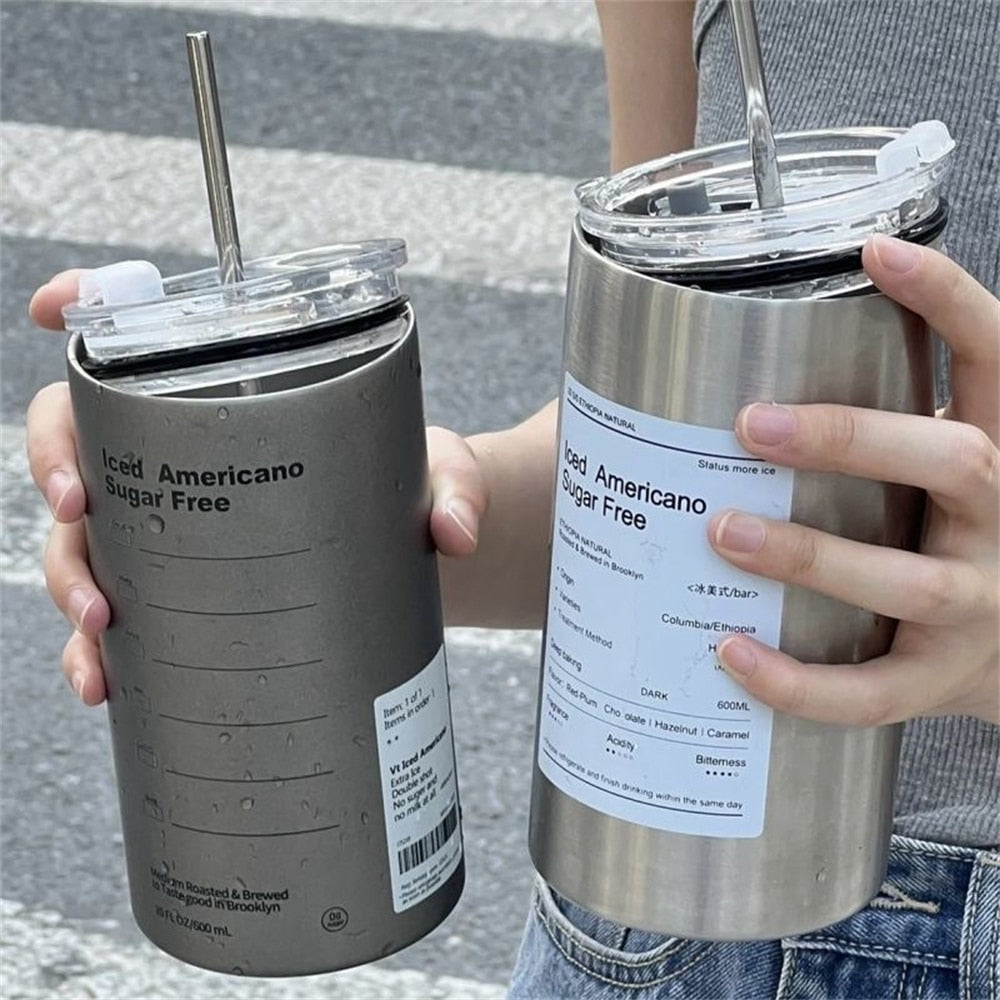 Cooler Straw Cup Portable Reusable Ins Ice American Coffee Mug Water Bottle