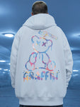 Graffiti Bear Print Fleece Hoodie Retro Autumn Pullover Hooded Sweatshirts Hip Hop Y2K