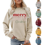 Women Graphic Letter Printed Sweatshirt Merry Christmas Crewneck Pullover Top