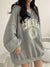 Harajuku Letter Print Zip Up Oversized Hoodies Women Gray Grunge Sweatshirts