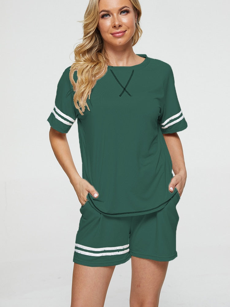 Women's Short Sleeve 2 Piece Casual Outfit Sets Two Piece