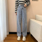High Waisted Jeans Straight Leg Denim Pants Trousers Mom Jean Baggy Trousers Full Length
