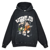 Anime Graphic Men Vintage Autumn Cotton Loose Washed Pullover