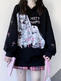 Gothic Harajuku Anime Hoodies Women's Y2K Black Streetwear Japanese Cartoon