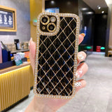 Luxury Lingge Bling Rhinestone Phone Case iPhone 14 13 12 11 Pro Max Plus Bumper