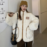 Winter Women Chic Furry Lambswool Outwear Kawaii