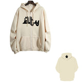 Letter Print Zip Up Hoodies Casual Hip Hop Harajuku Streetwear Y2K Clothes Tops Loose Grunge Hooded