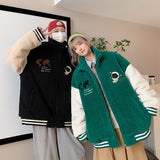 Winter Thick Warm Coats Couple Clothes Embroidery Fleece Baseball Jacket