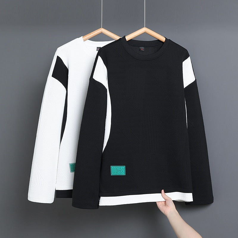 Solid Color Black White Patchwork Sweatshirt