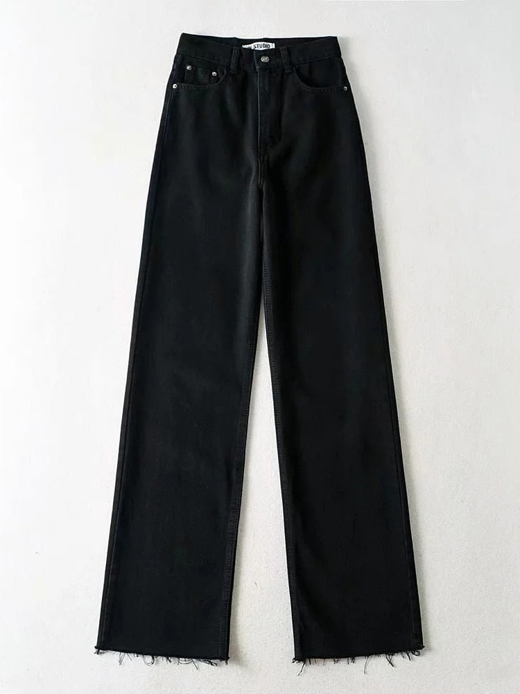 Casual Straight Leg Women Jeans Denim Bottom Harajuku Long High