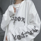 Gothic White T-shirt Women's Harajuku Long Sleeve