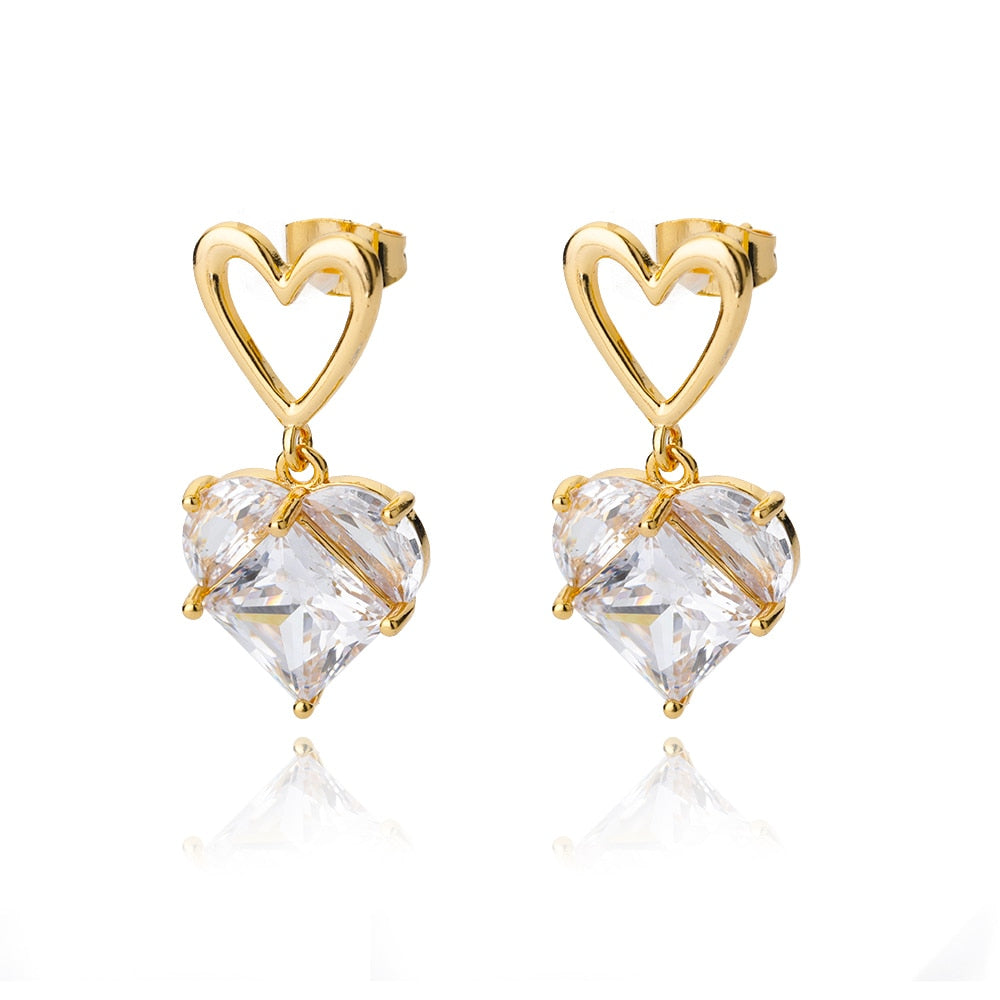 Stainless Steel Heart Earrings Vintage Gold Color Love Heart Drop Earring