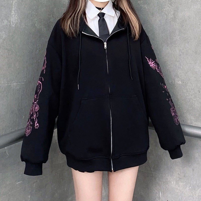 Women's black hoodie with skull print