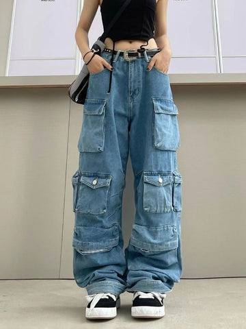 Y2k Retro High Street Jeans Harajuku Simple Casual Wide Leg Pants