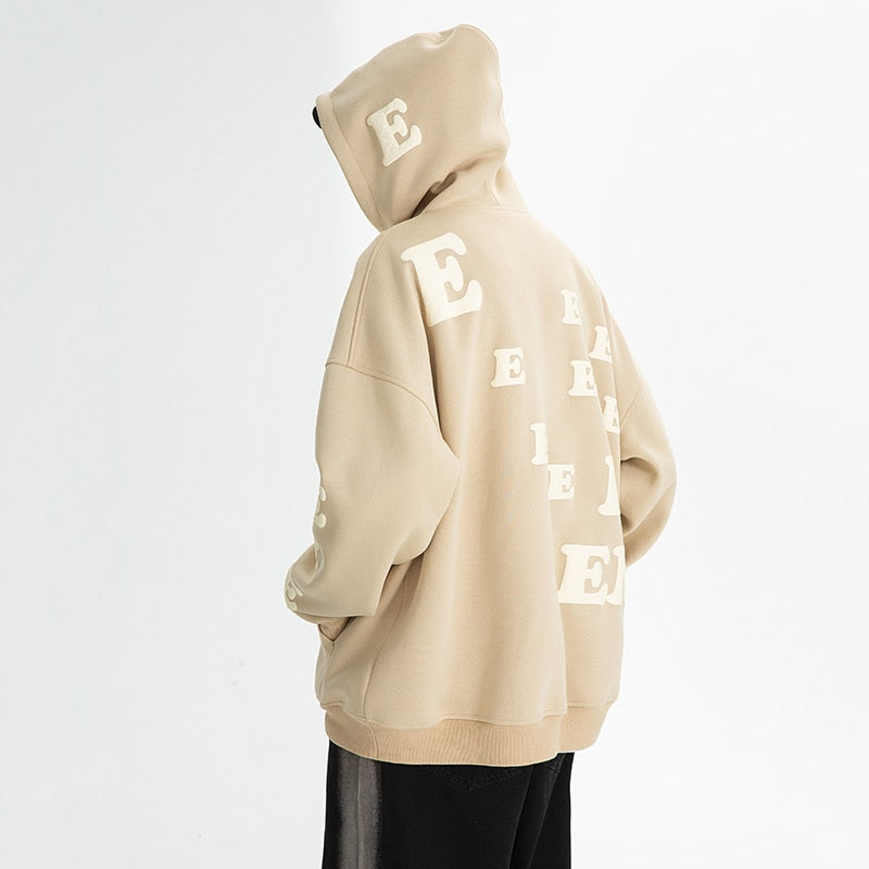 Letter E Print Streetwear Hoodies Loose Sports Style Sweatshirt Couple Unisex Pullover