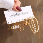 Gold Color Vintage Geometry Pearl Earrings Set Metal Twine Square Dangle Earrings Round