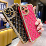 Luxury Lingge Bling Rhinestone Phone Case iPhone 14 13 12 11 Pro Max Plus Bumper