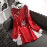 Sweatshirt Stitching Vestido Cheongsam Oversized Embroidery Dress Spring