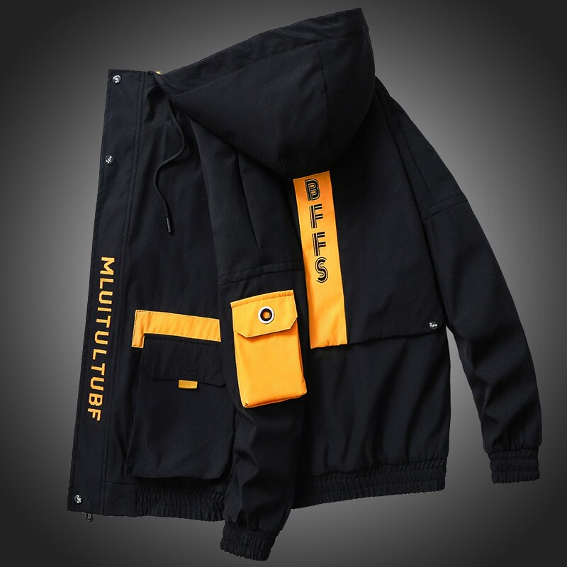 Thin Patchwork Streetwear Multi-pocket Trendy Zipper Windbreaker