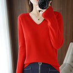 Autumn Winter Knitted Pullovers V-neck Knitwear Jumpers Basic Sweaters