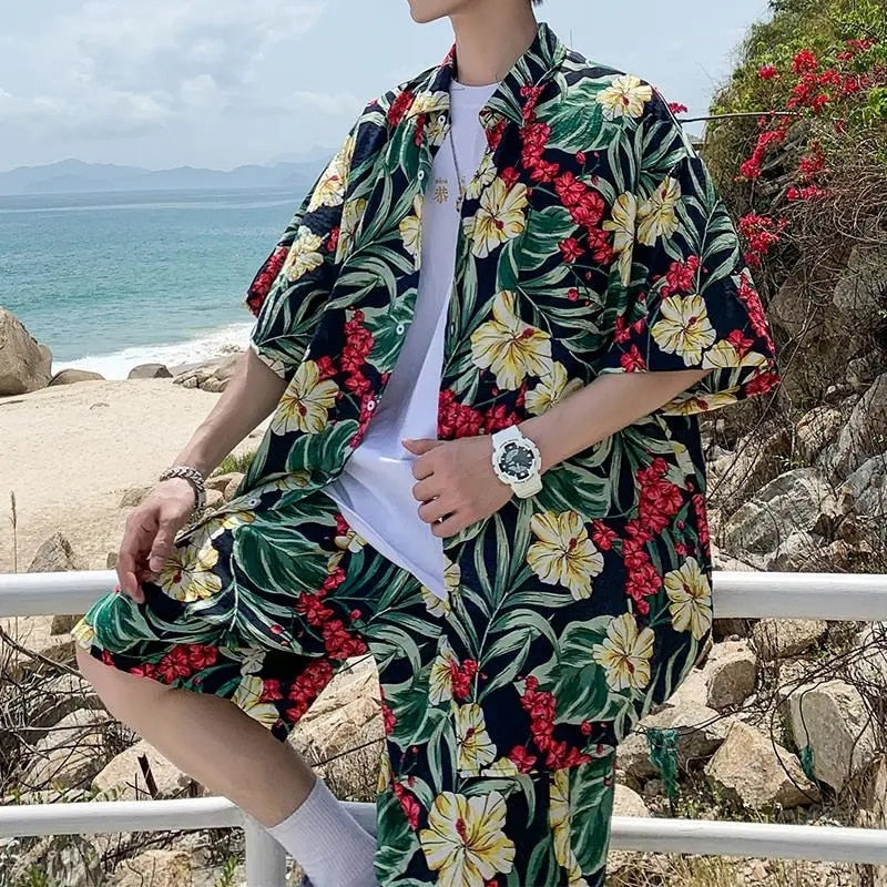 Beach Wear Clothes Men Hawaiian Shirt Set Sea Side Vocation – Queencloth