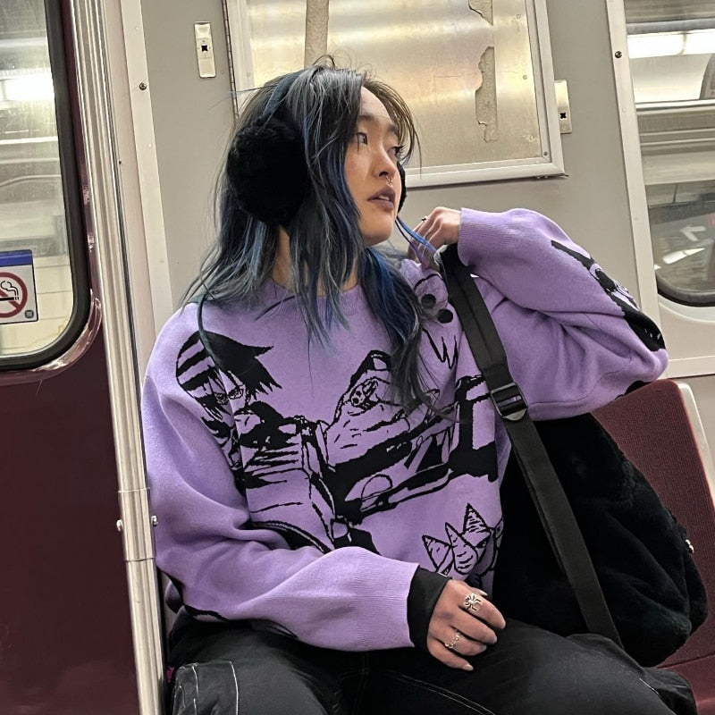 Sweater Woman Oversize Style Streetwear Embroidery Anime