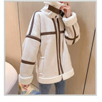 Vintage Jackets European and American Style Women Loose Lamb Wool Stitching Retro