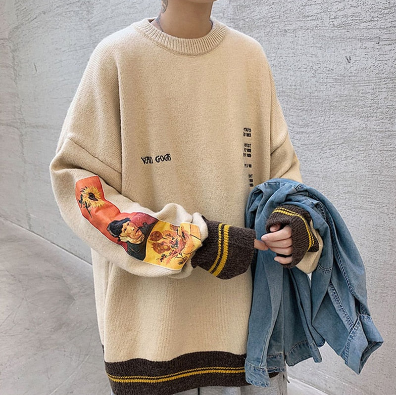 Van Gogh Sleeve Patchwork Pullover Knit Sweater