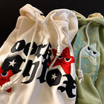 Street five-pointed star print letter hoodies women autumn and winter niche trend loose