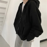 Letter Print Zip Up Hoodies Casual Hip Hop Harajuku Streetwear Y2K Clothes Tops Loose Grunge Hooded