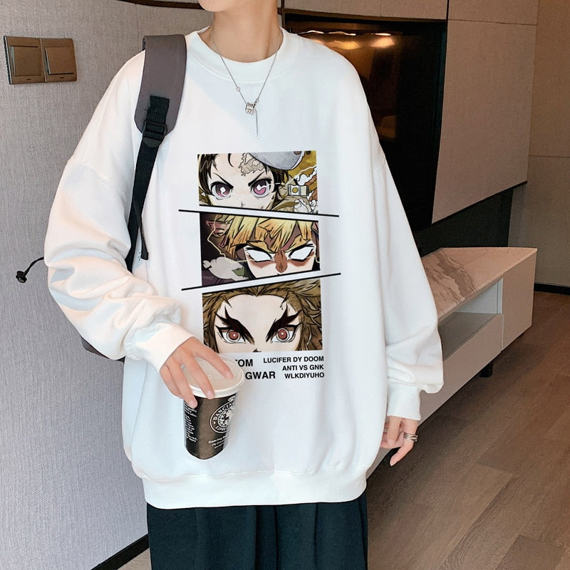 Funny White Hoodies Oversize Men Anime Sweatshirt
