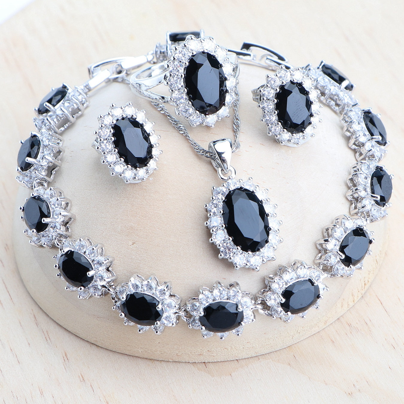 Silver 925 Women Bridal Sets Blue Zirconia Fine Necklace Earrings Rings Bracelets
