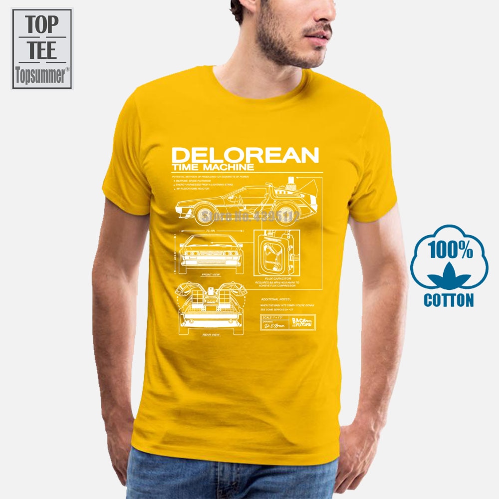 Back To The Future Delorean Schematic T-Shirts Motorcycle Cotton
