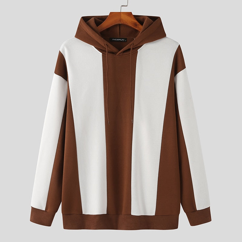 Patchwork Hooded Long Sleeve Casual Pullovers