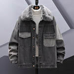 Large Size Winter Wool Collar Denim Coat Vintage Loose Denim Jacket
