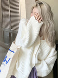 Harajuku White Knitted Oversized Cardigan Women's Sweater