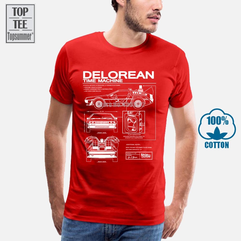 Back To The Future Delorean Schematic T-Shirts Motorcycle Cotton