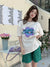 Harajuku Oversized Cotton T-Shirt 2023 Summer Three-Dimensional Flower Graphic in Green and White