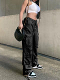 Vintage Cargo Pants Baggy Jeans Women Fashion 90s Streetwear Y2k Denim Trousers Overalls