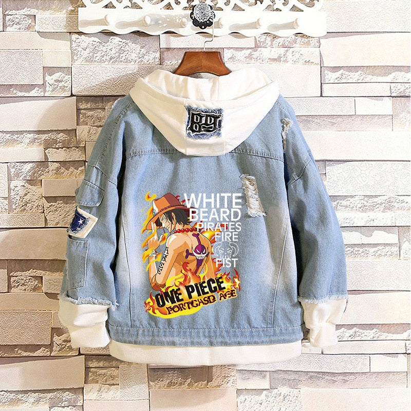 Anime Hoodies Luffy Cosplay Hooded Casual Sweatshirt Cotton Denim Jacket Outerwear Universal