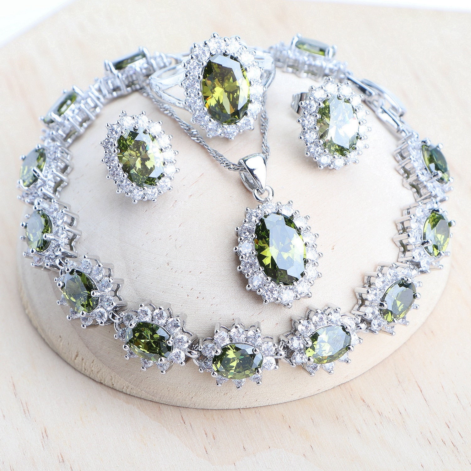 Silver 925 Women Bridal Sets Blue Zirconia Fine Necklace Earrings Rings Bracelets