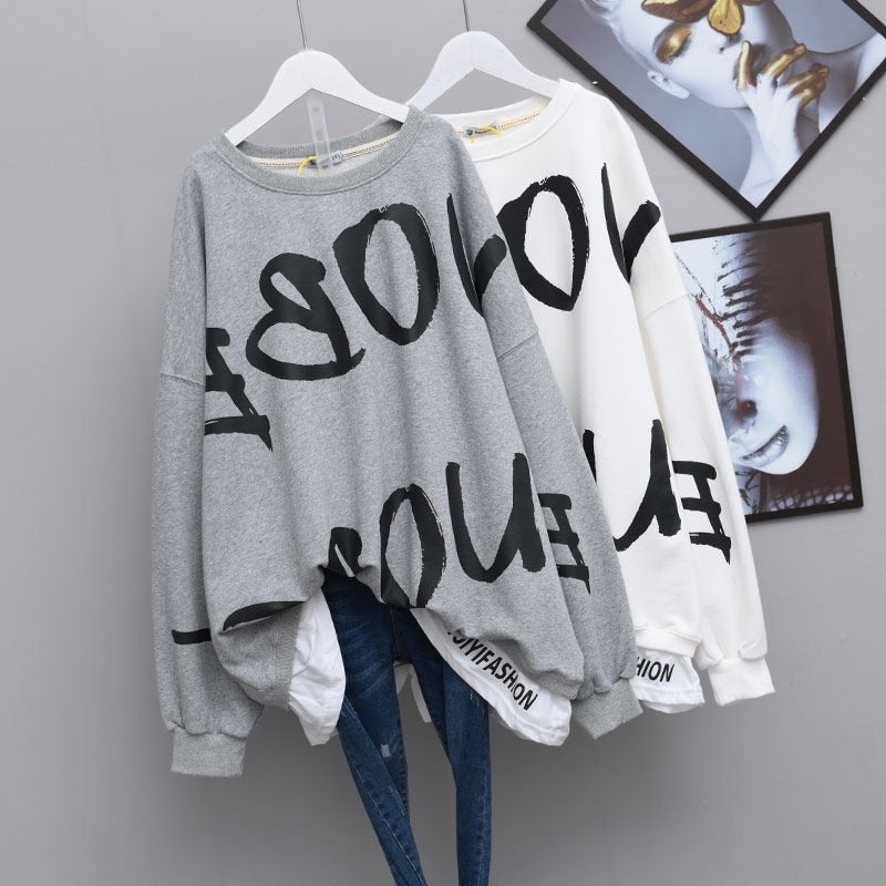 Loose Casual Cotton Sweatshirt All Match Jumpers (e)