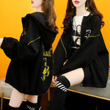 Lady zip-up Women Korean Style plus velvet hoodies Contrast