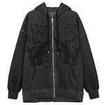 Anime print Gothic Streetwear Long Sleeve Black Zip Hoodie