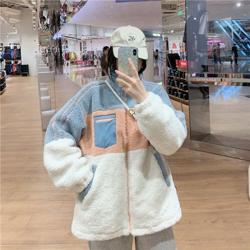 Jackets Korean Style Tech Fleece Thicken Fleece Teddy Coats
