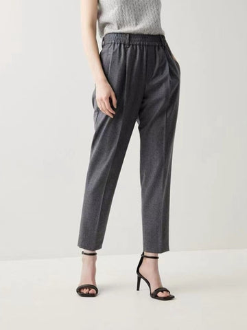 Commuter Pleated Trousers Wool Blended Straight Casual