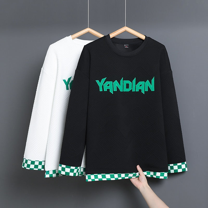 Casual Letter Print Sweatshirt Men Harajuku Patchwork Long Sleeve Hip Hop